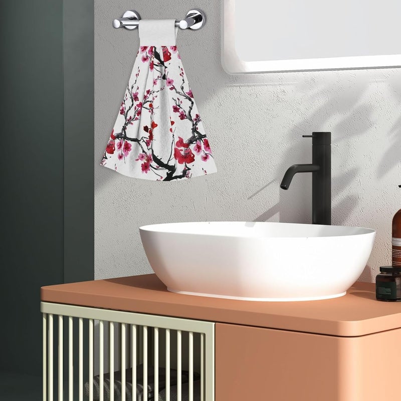 PDDCWAY Cherry Blossom Kitchen Hanging Towels 2Pcs Pink Plum Flower Hand Tie Towels with Loop, Cute Ink Painting Blooming Floral Dish Cloth Towel Fast Drying for Kitchen Bathroom Farmhouse Home Decor - Image 5